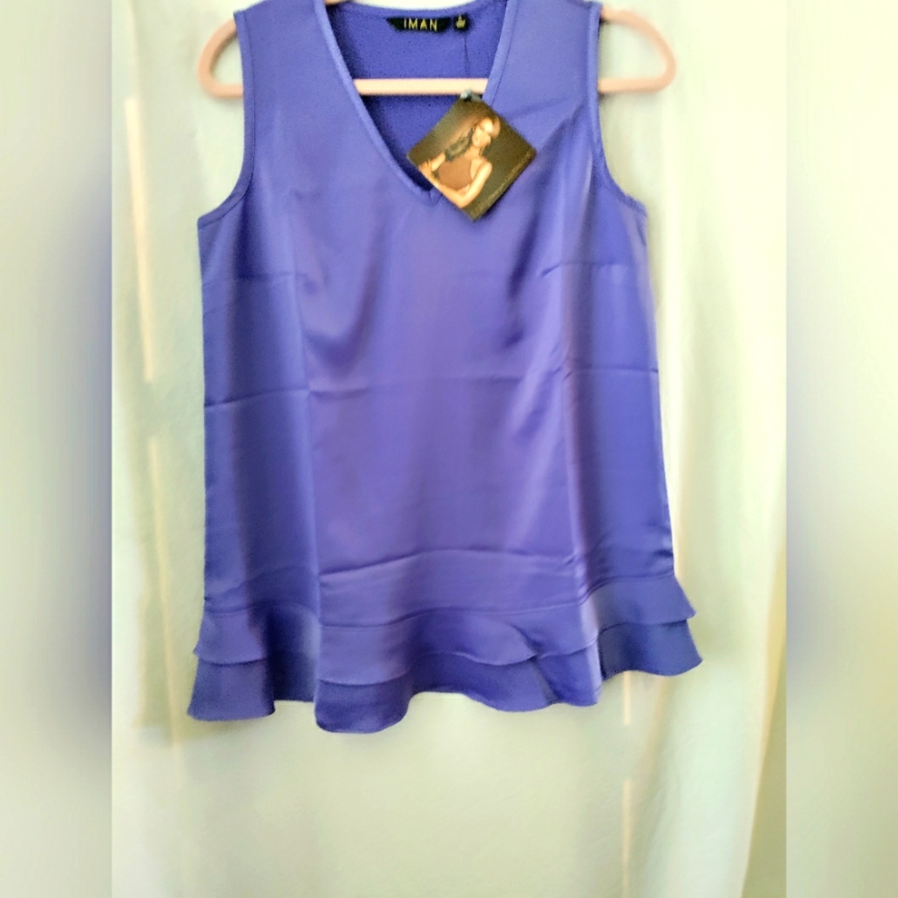 IMAN Chic Resort Purple V-Neck Blouse SM NWTags